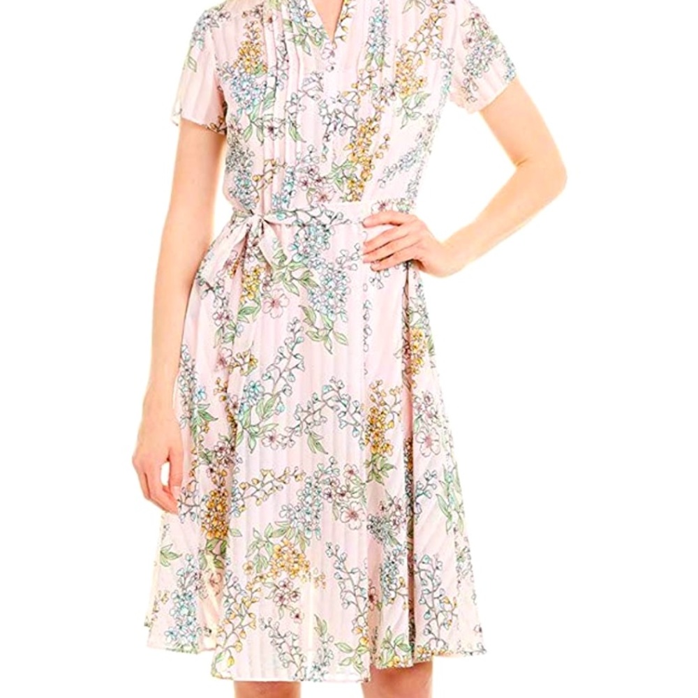 Nanette Lepore Pink Floral High-waist MIDI Dress